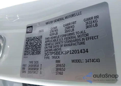 2023 GMC Canyon 2Wd Short Box Elevation z USA, uszkodzony, nr VIN 1GTP5BEK3P1201434